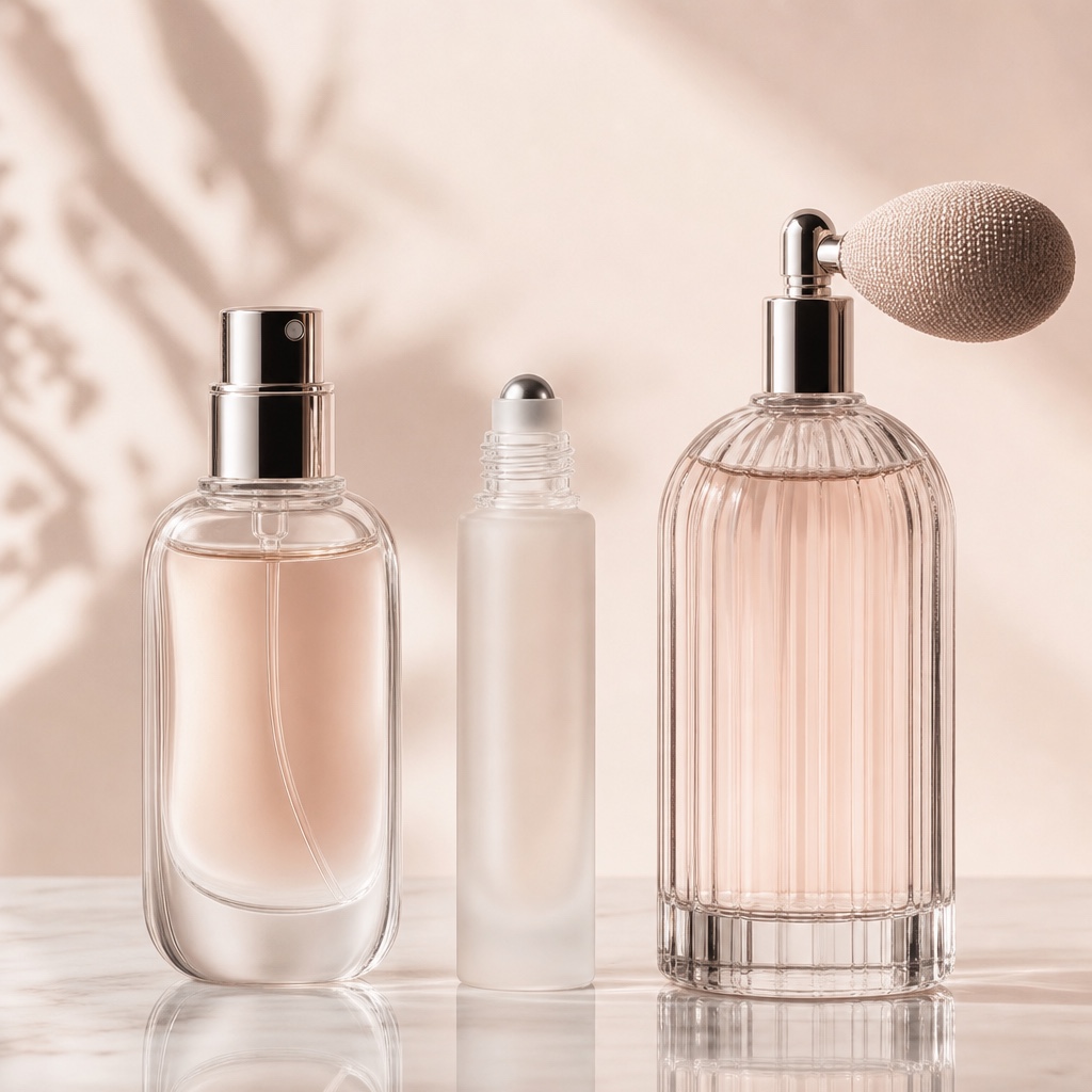 Matching home fragrance collection — candle jar, diffuser bottle, room spray in one finish