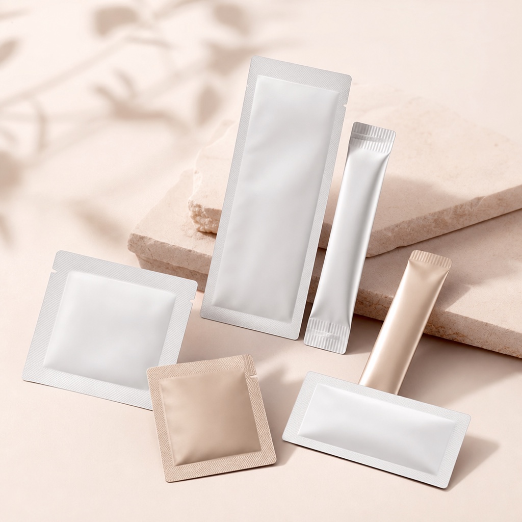 Single-dose cosmetic sample sachets and foil packets