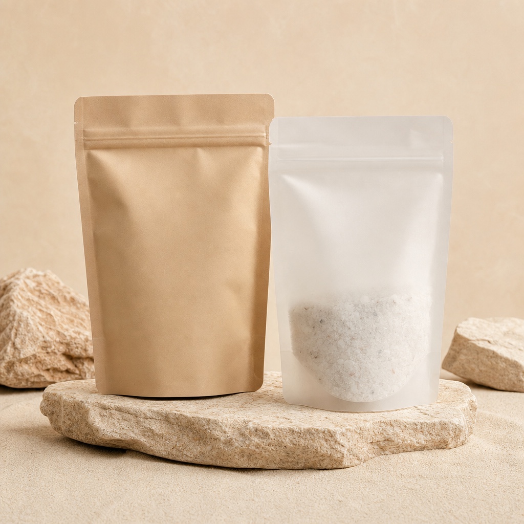 Cosmetic stand-up pouches with zipper for bath salts and powders